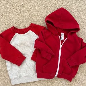 Toddler Boys 18M Red Sweatshirt Crew Hoodie Zip Up Bundle Set of 2